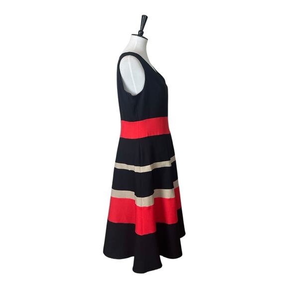 Evan Picone Black Label Dres A-line V-neck Black Red Colorblock Women’s Size 12 - Picture 3 of 11